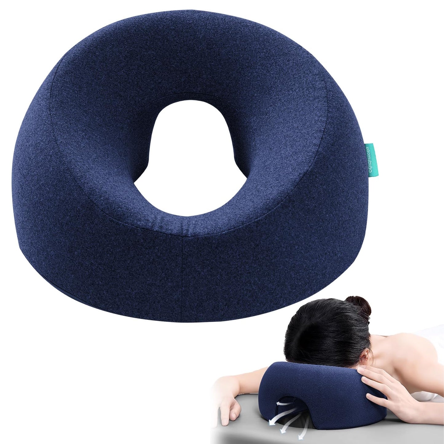 Face Down Massage Pillow - Comfortable Headrest for Stomach Sleeping | Removable Cover, Navy Blue