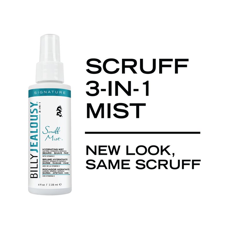 Billy Jealousy Signature Scruff Mist 3-in-1 Hydrating Beard, Shave & Face Spray for Men with Vitamin E | Soften Stubble, Refresh, Tone & Moisturize Skin, and Promote Healthy Beard Growth, 4 Fl Oz