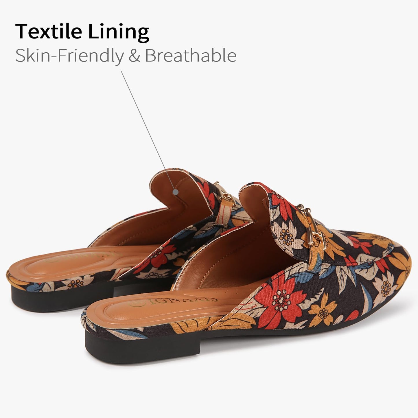 ignaxis Mules for Women Flats Round Toe Womens Mules Buckle Slip on Slides Backless Loafer Shoes