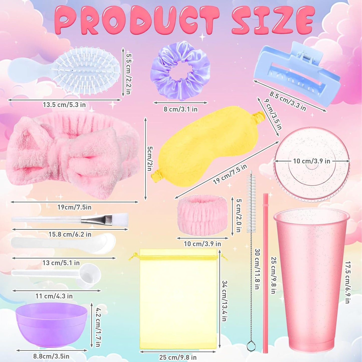 Spa Party Favors - 112 Pcs Face Mask Mixing Bowl Set, Glitter Cups, Headbands & More | Perfect for Birthday Sleepovers