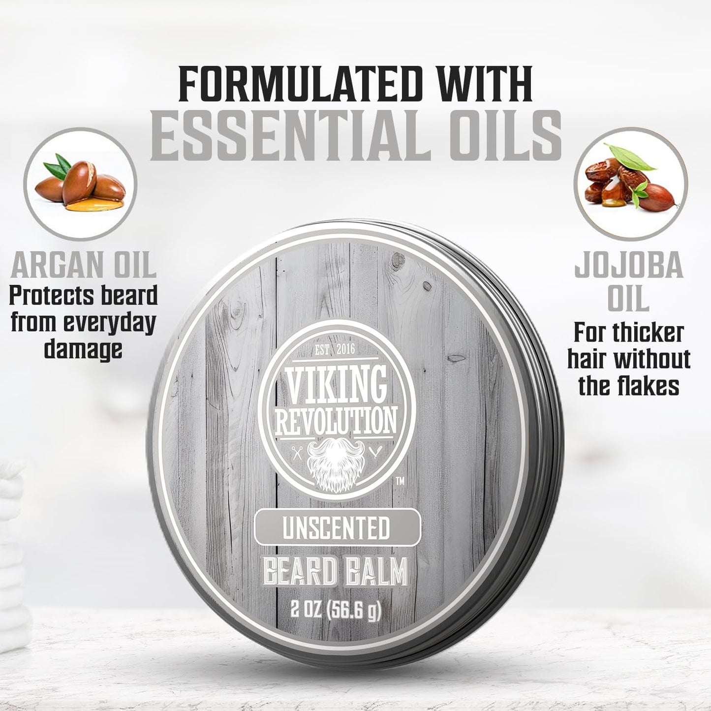 Viking Revolution Unscented Beard Balm for Men – Moisturizing & Softening Beard Butter with Argan Oil, Jojoba Oil, Shea Butter & Beeswax – Styling Balm and Grooming Gift for Men (2 Pack, 2oz Each)
