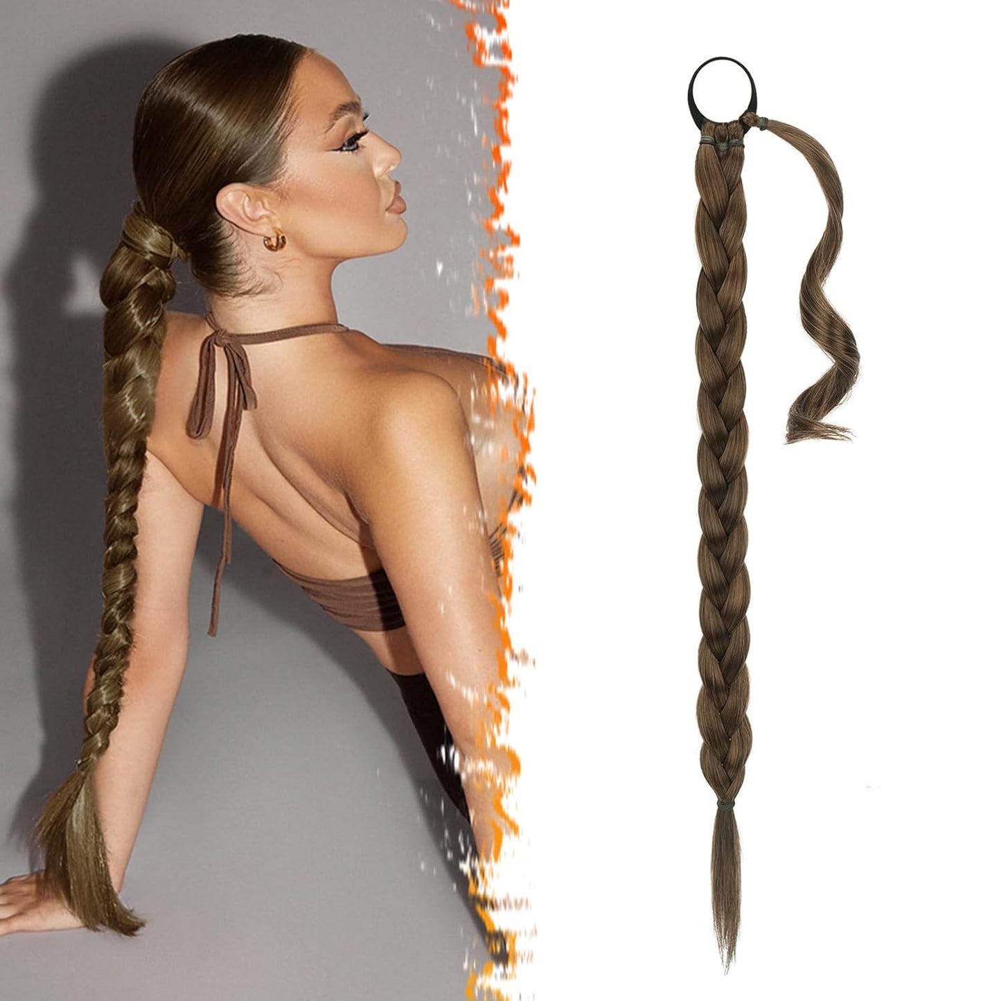 30 Inch Long Braided Ponytail Extension - Copper Red Wrap Around Hairpiece | Synthetic Hair for Women