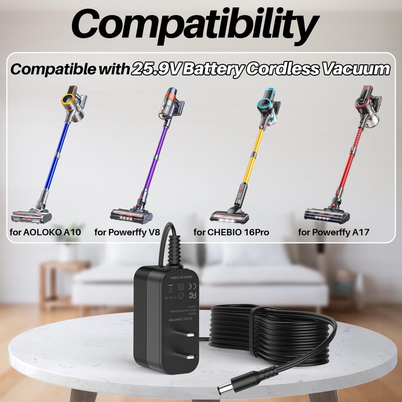 31V Charger for Powerffy A17 V8 25.9V Li-ion Battery Cordless Stick Vacuum Cleaner DC 31Volt Power Cord for CHEBIO 16 Pro for AOLOKO A10 Handheld Vacuum Cleaner Charger Replacement
