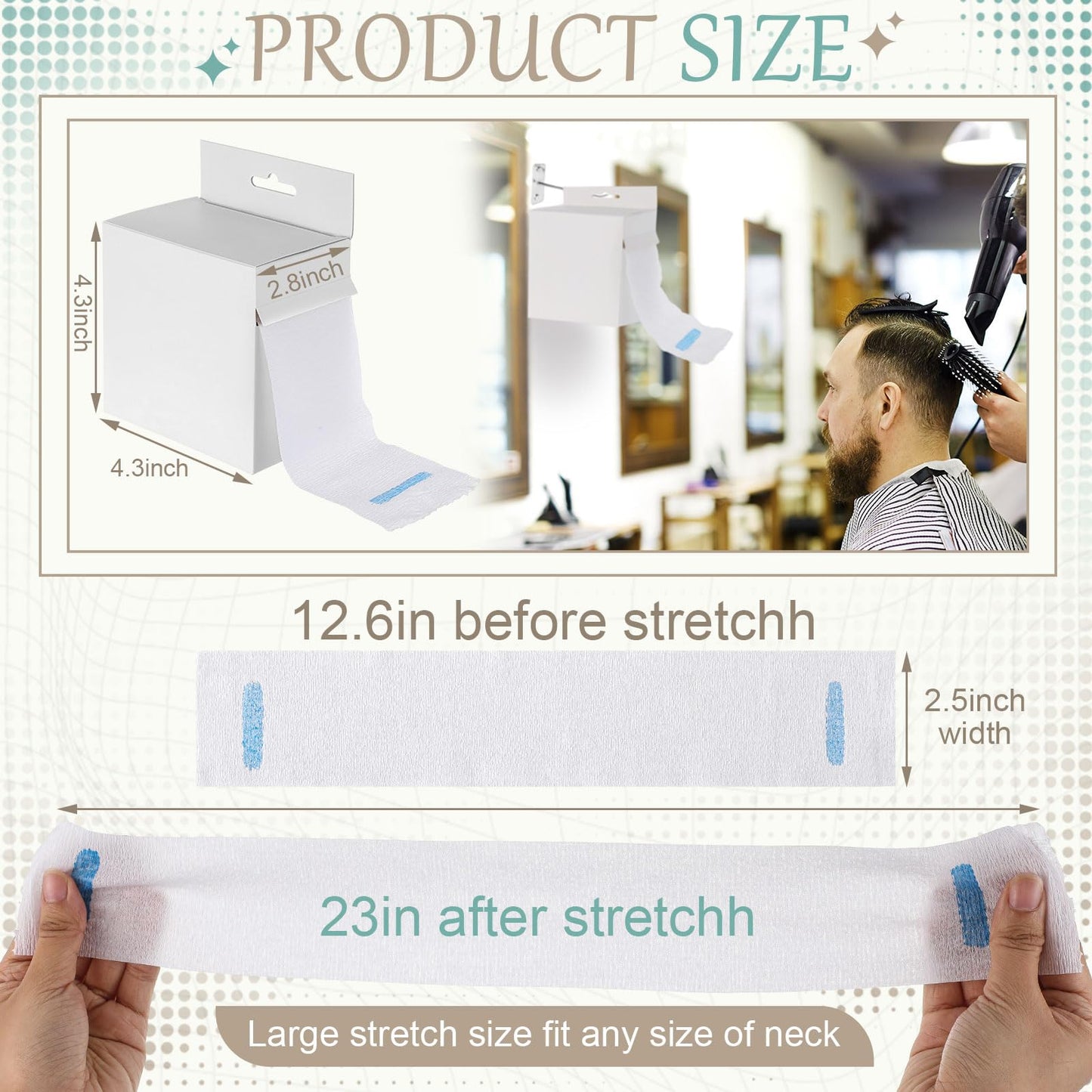 Marspark 5 Rolls Disposable Barber Neck Strips with Hanging Dispenser, Stretch Paper Strips, Professional Barber Supplies for Hairdressing, Haircut, Coloring and Styling Accessory Tool