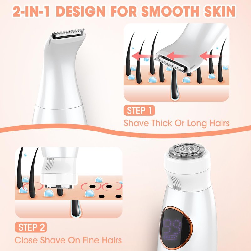 5 in 1 Bikini Trimmer for Women,IPX7 Waterproof Cordless Replaceable Pubic,Eyebrow,Facial Electric Razors&Nose Hair Trimmer&Painless Body Shaver for Arms Legs Underarms,USB Charge,LED Display,Wet&Dry