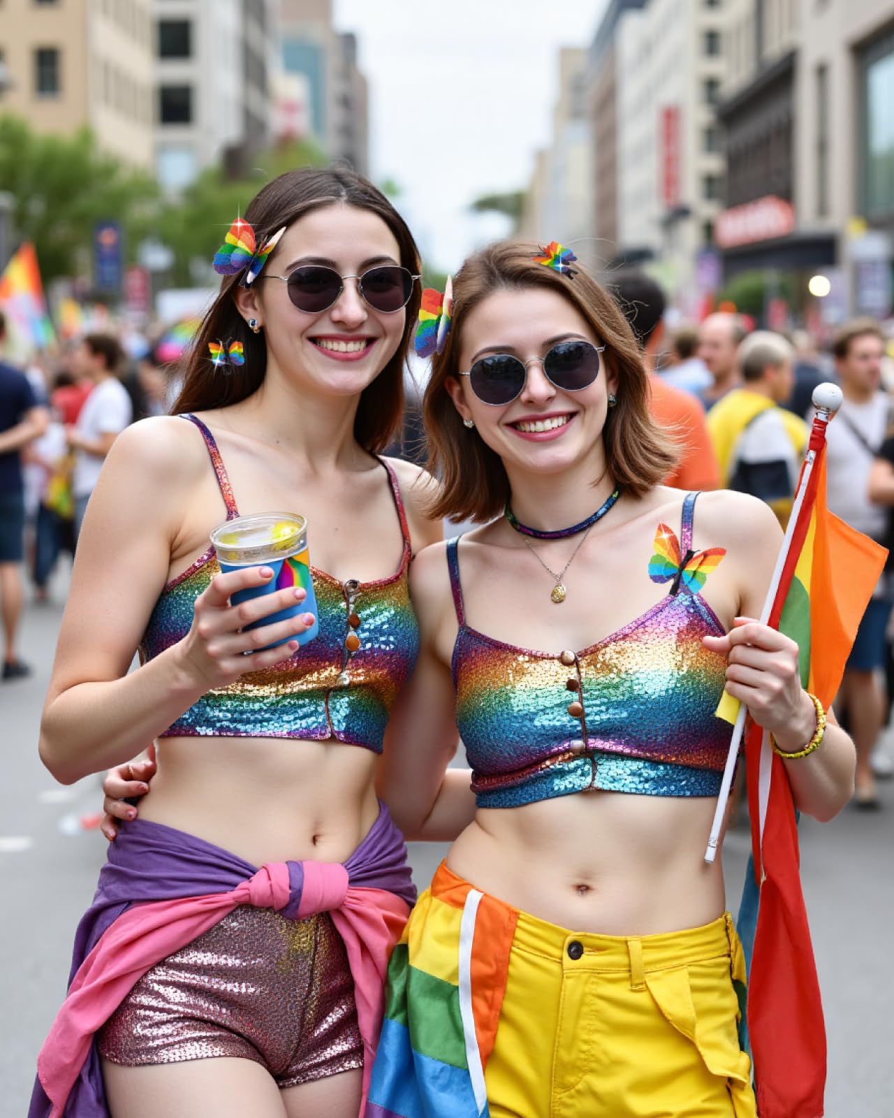 16PCS Pride Rainbow Glitter Butterfly Hair Clips – 8 Large & 8 Small with Foldable Wings for Pride Parade, Rainbow Hair Accessories for LGBTQ Day Celebration Outfit
