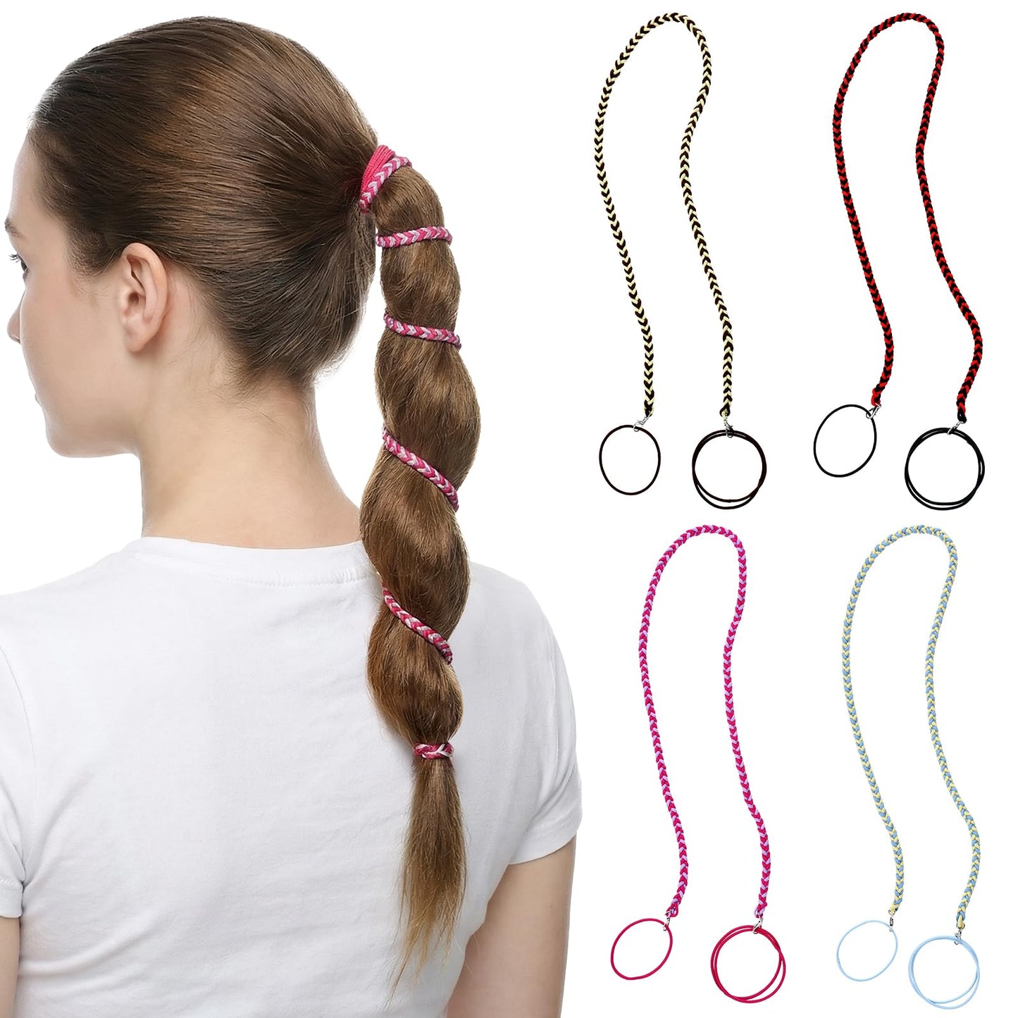 JJUNW 4Pcs Elastic Ponytail Holders for Women, Spiral Braided Hair Ties, Snag Free Coil Hair Ties for Fine Thick Curly Hair, for Swimming Sports Gym Diving Surf Motorcycle