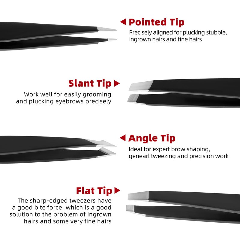 Tweezers Set - 4Pcs Stainless Steel Eyebrow Tweezers, Great Precision for Facial Hair, Splinter and Ingrown Hair Removal Gifts for Women, Christmas Stocking Stuffers Gifts for Adults Men Women