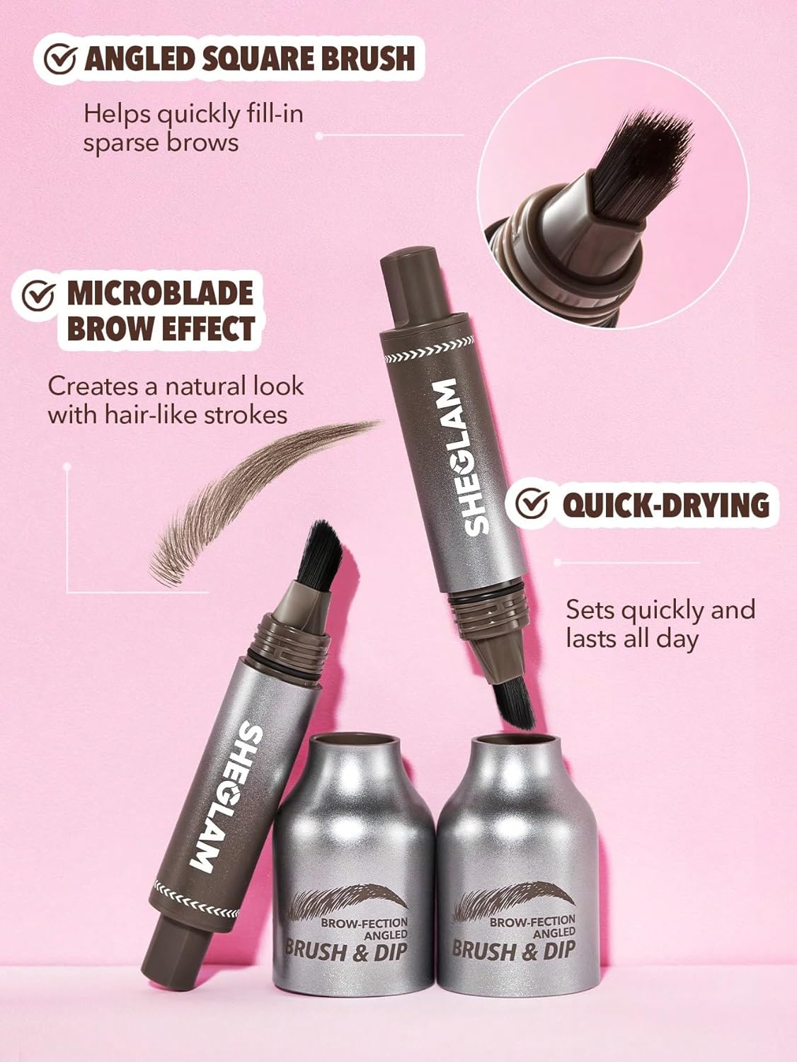 Microblading Eyebrow Pen & Angled Brush Set - Long-Lasting Waterproof Color | Ash