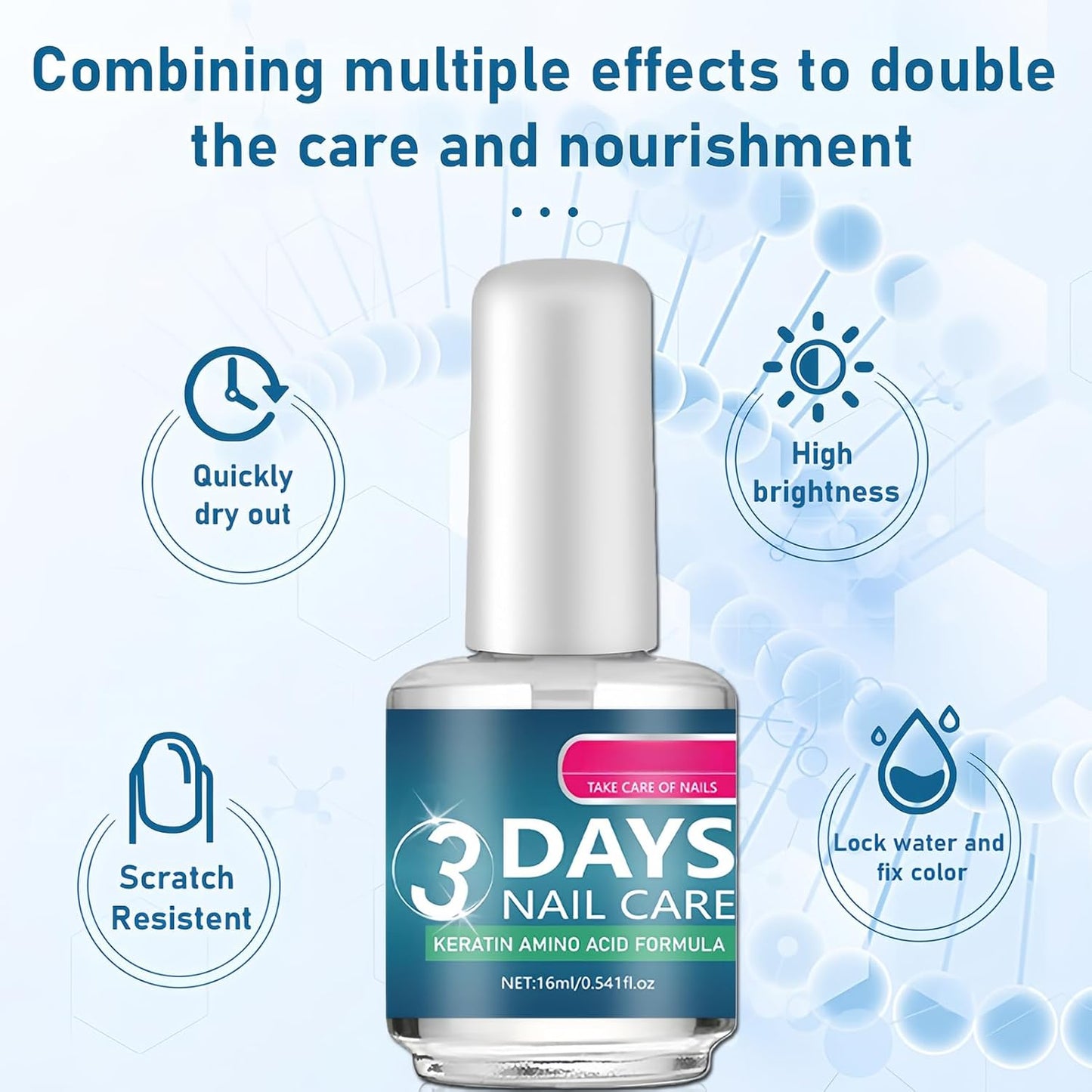 Nail Care Polish Set - 3Pcs Keratin Amino Acid Nail Oil for Weak, Dry Nails | Moisturizing Clear Gloss, Quick Dry, 16ML Each