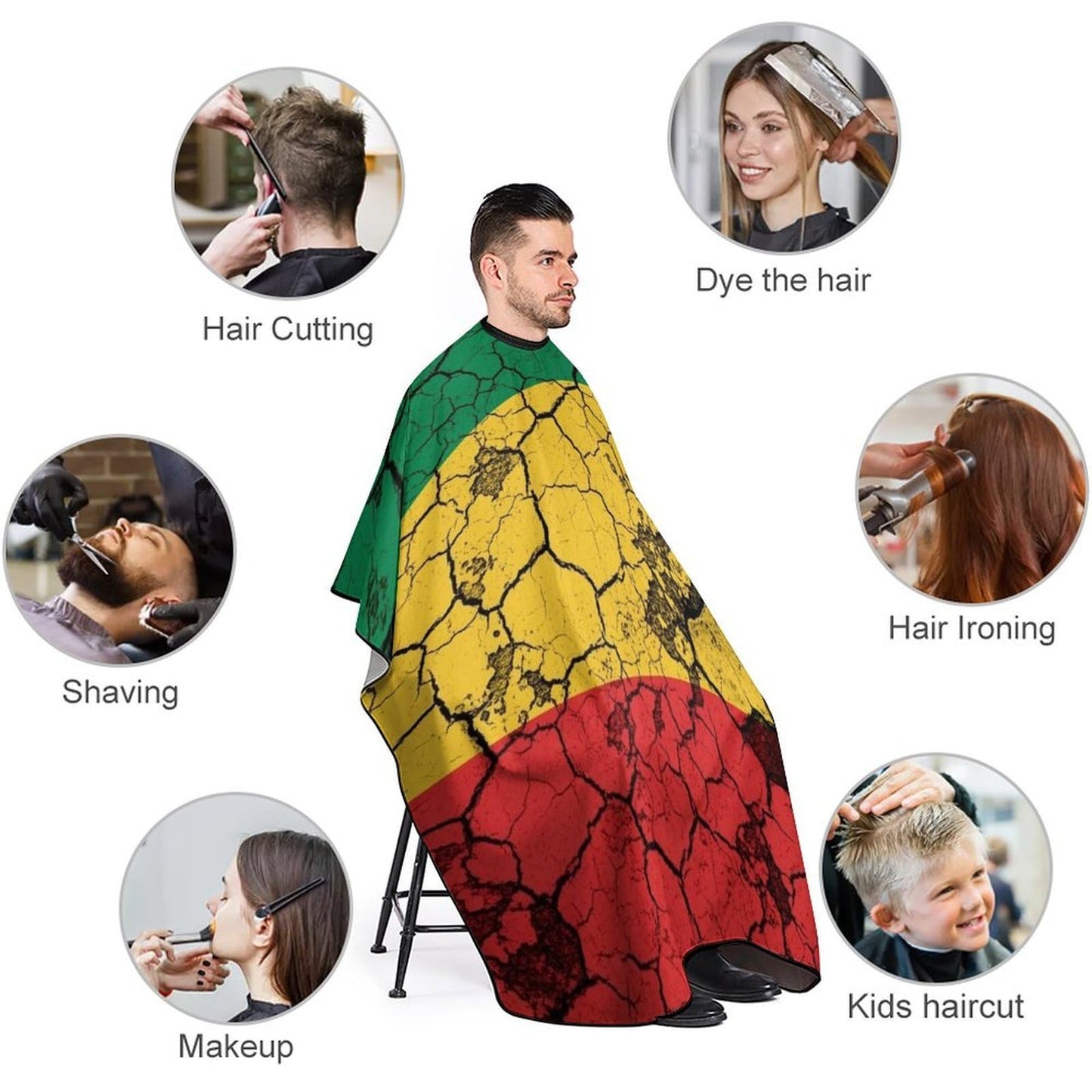 Professional Hair Cutting Cape Large Size Salon Barber Cape for Men Women Red Yellow Green Rasta Flag