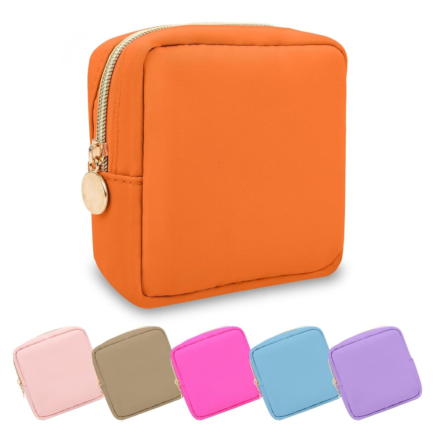 Waterproof Mini Floral Makeup Bag - Nylon Travel Pouch for Women | Cute Zipper Toiletry Organizer (Mini White-Flowers)