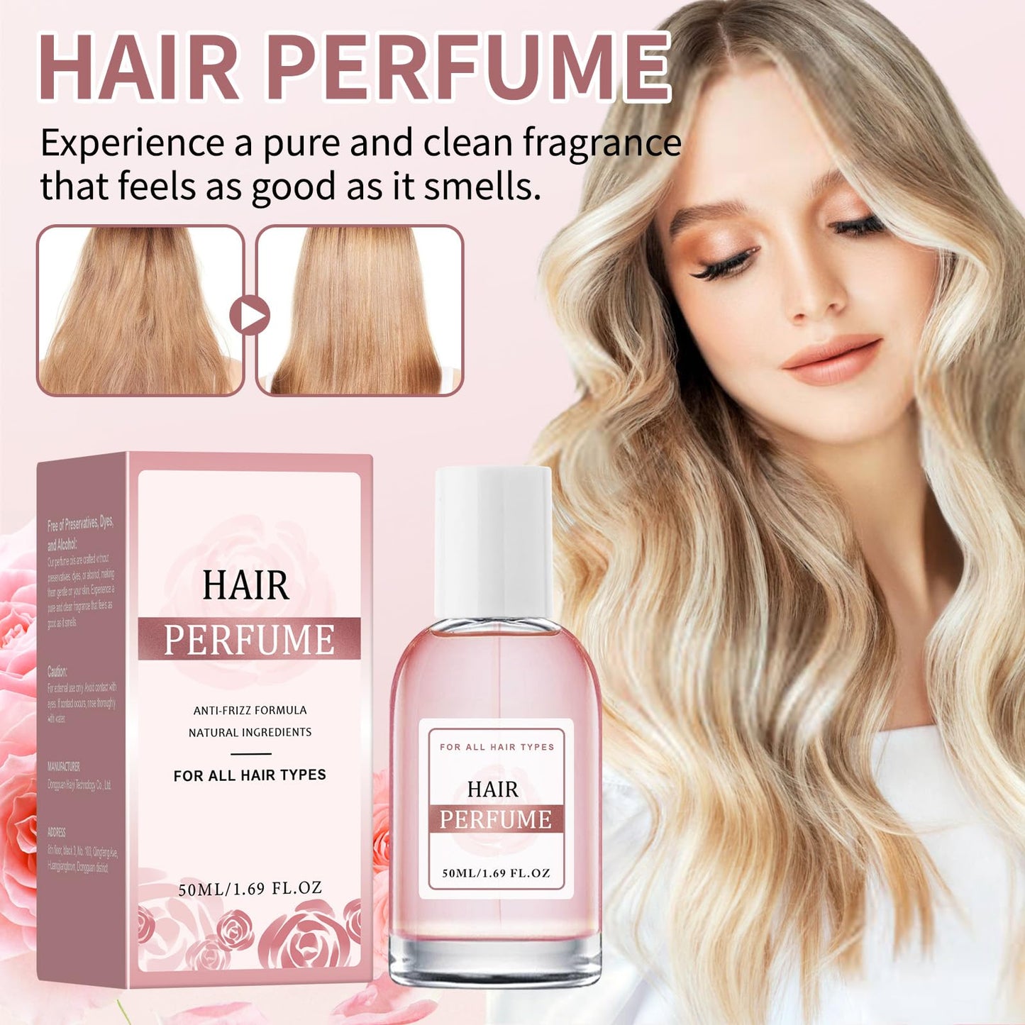 Hair Perfume for Women – Floral Rose Travel Size Hair Spray & Body Mist – Anti-Frizz, Moisturizing & Nourishing – Long-Lasting Scent for Soft, Shiny Hair, 1.7 Fl Oz/50ml
