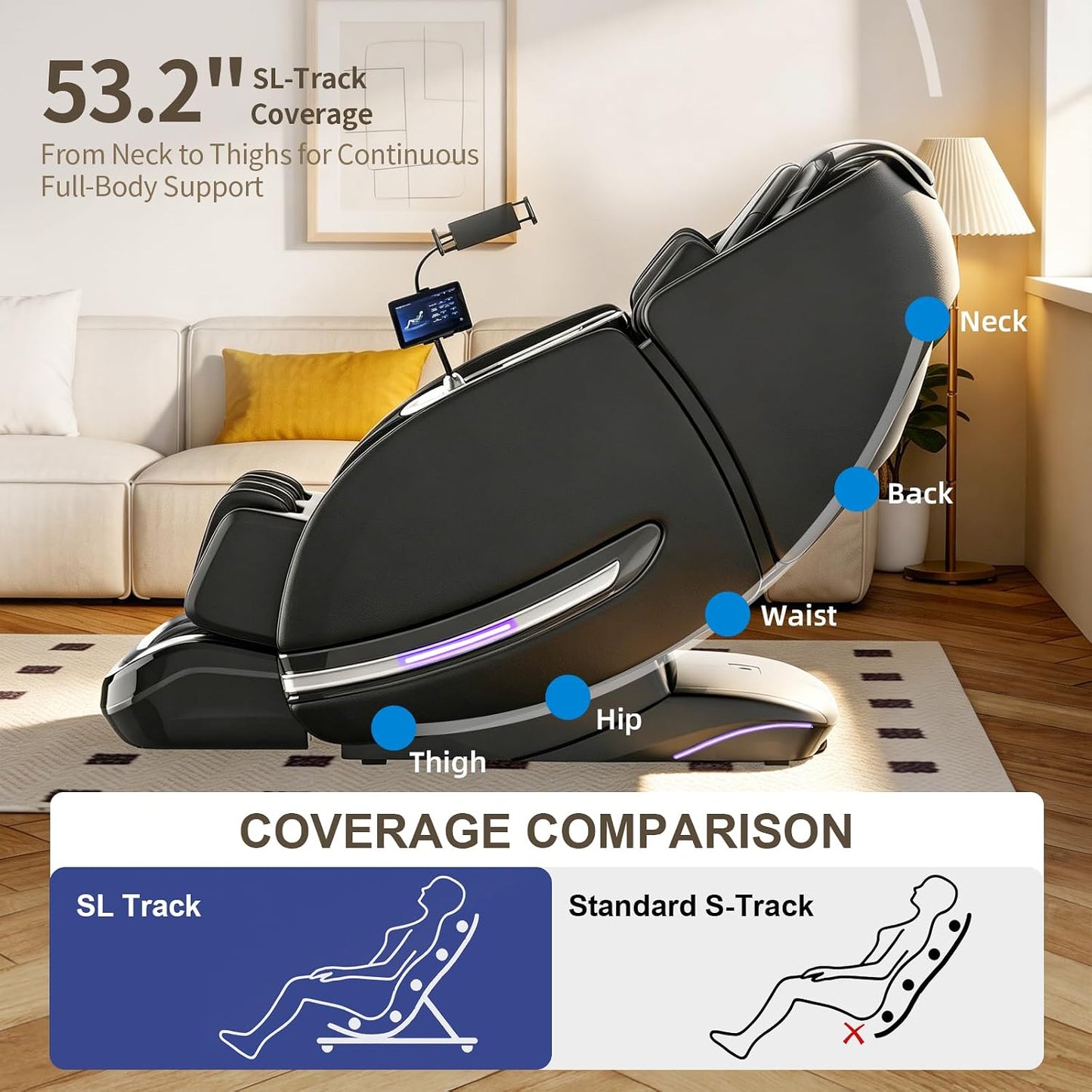 Full Body Massage Chair - Zero Gravity SL-Track Shiatsu Recliner with 12 Auto Modes, Heated Waist & Calf | L183 Black