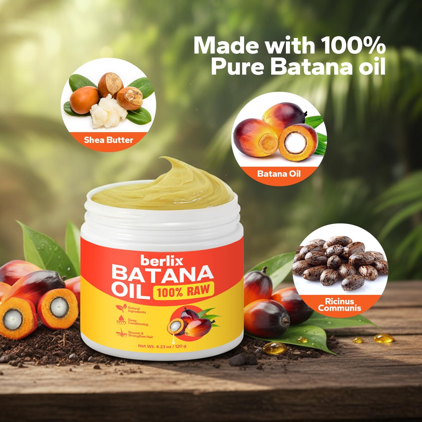 Berlix Raw Batana Oil for Hair Growth (4.23 oz), Pure and Natural, Unrefined 100% Raw Batana Oil Paste to Repair, Strengthen, Regrow & Nourish Damaged Hair for Men & Women