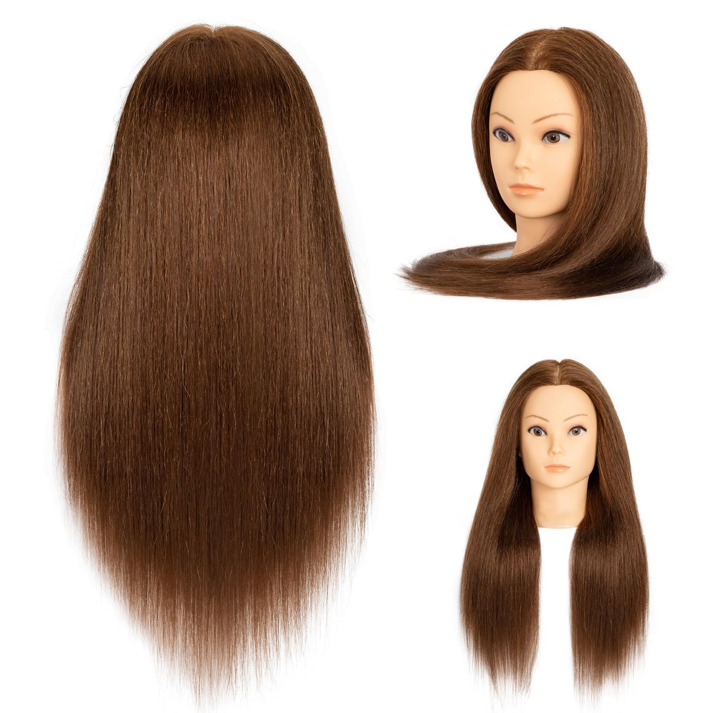 Mannequin Head 100% Real Human Hair, Cosmetology Human Hair Mannequin Head Hairdresser Practice Training Head (Brown)