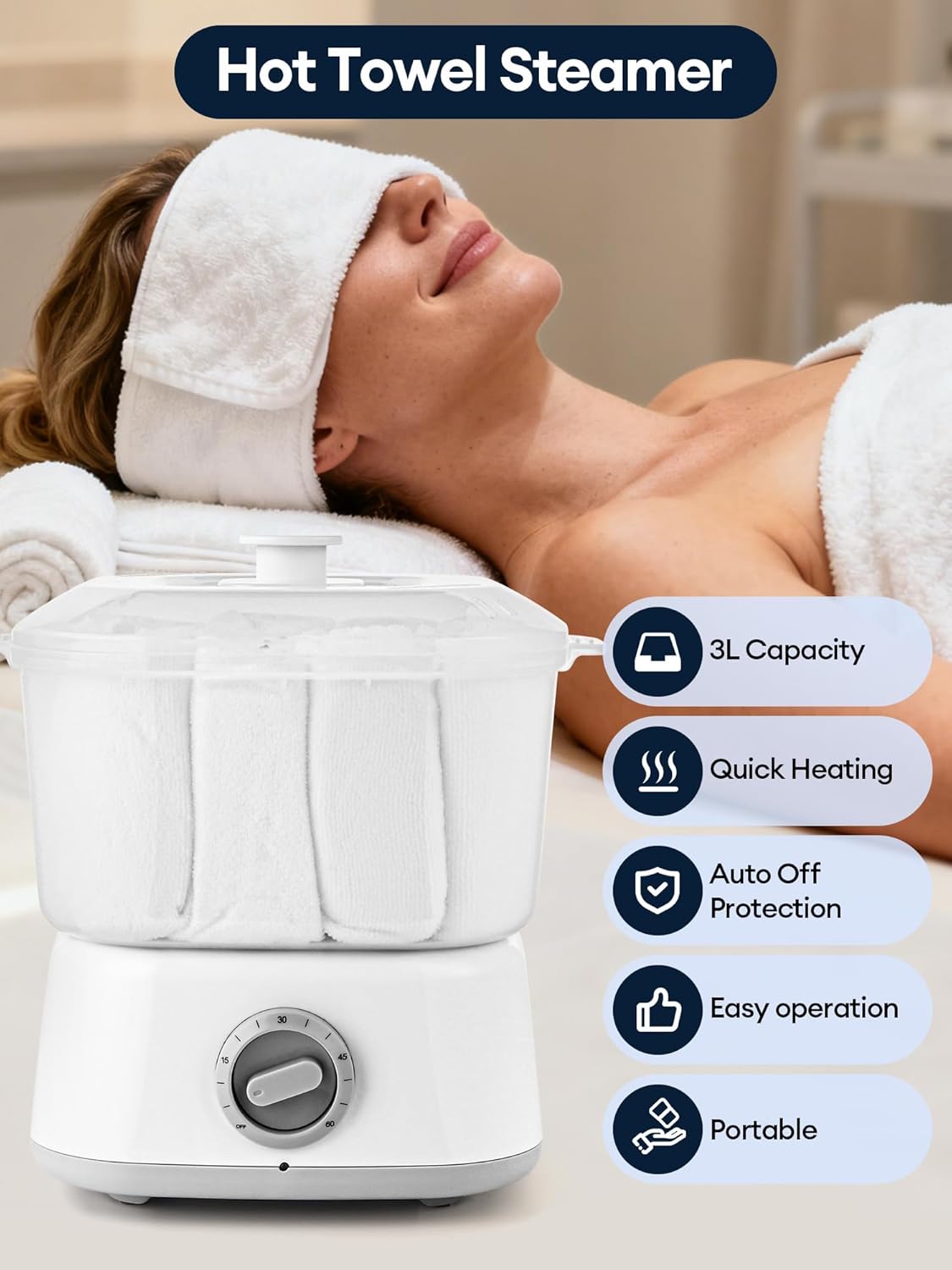 Hot Towel Warmer for Estheticians - 3L Capacity for 12 Mini Hand & Face Towels | Ideal for Spa & Home Use