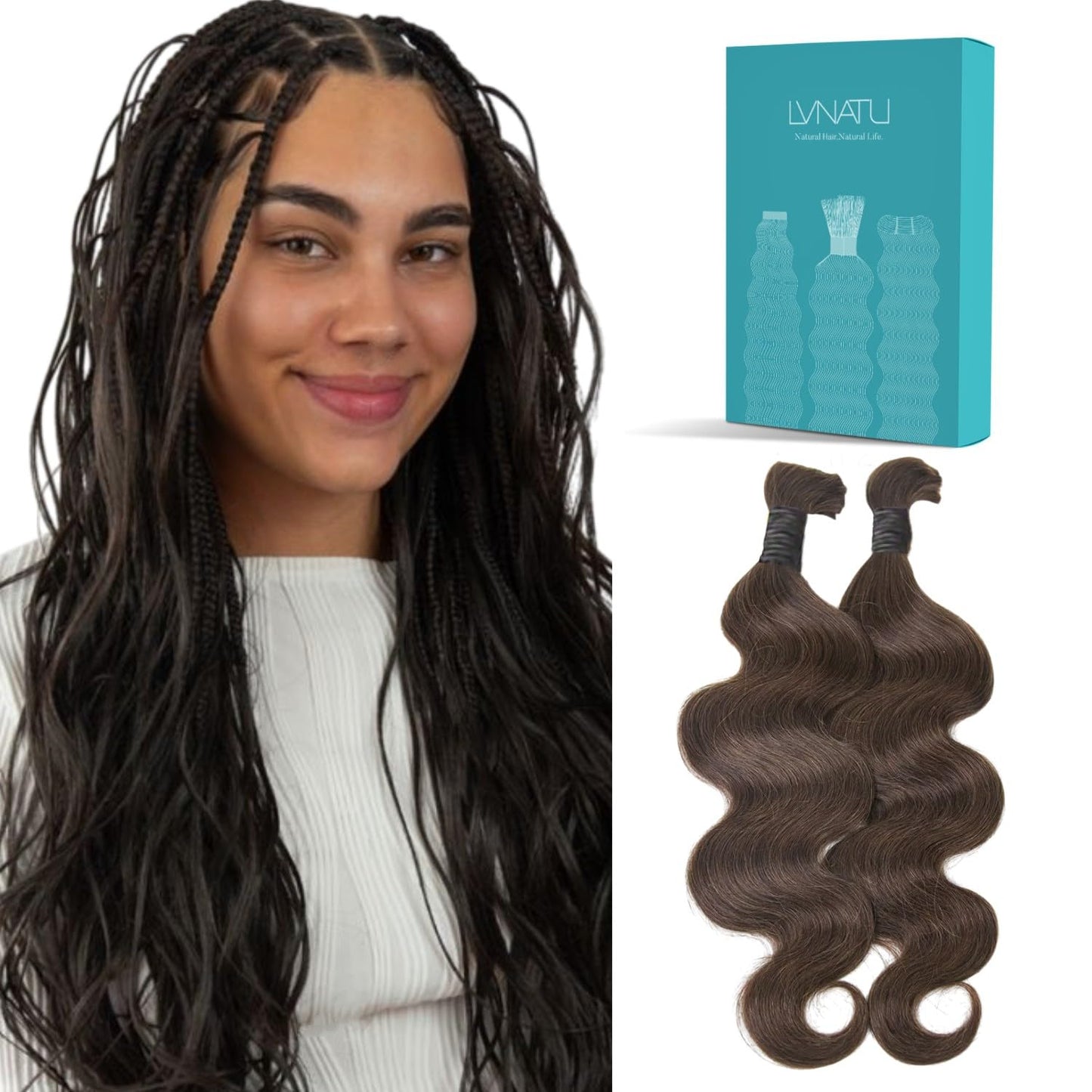 Body Wave Boho Human Hair Braiding - Easy to Style Knotless Braids, 2 Bundles, 100g, 22 Inch, Jet Black