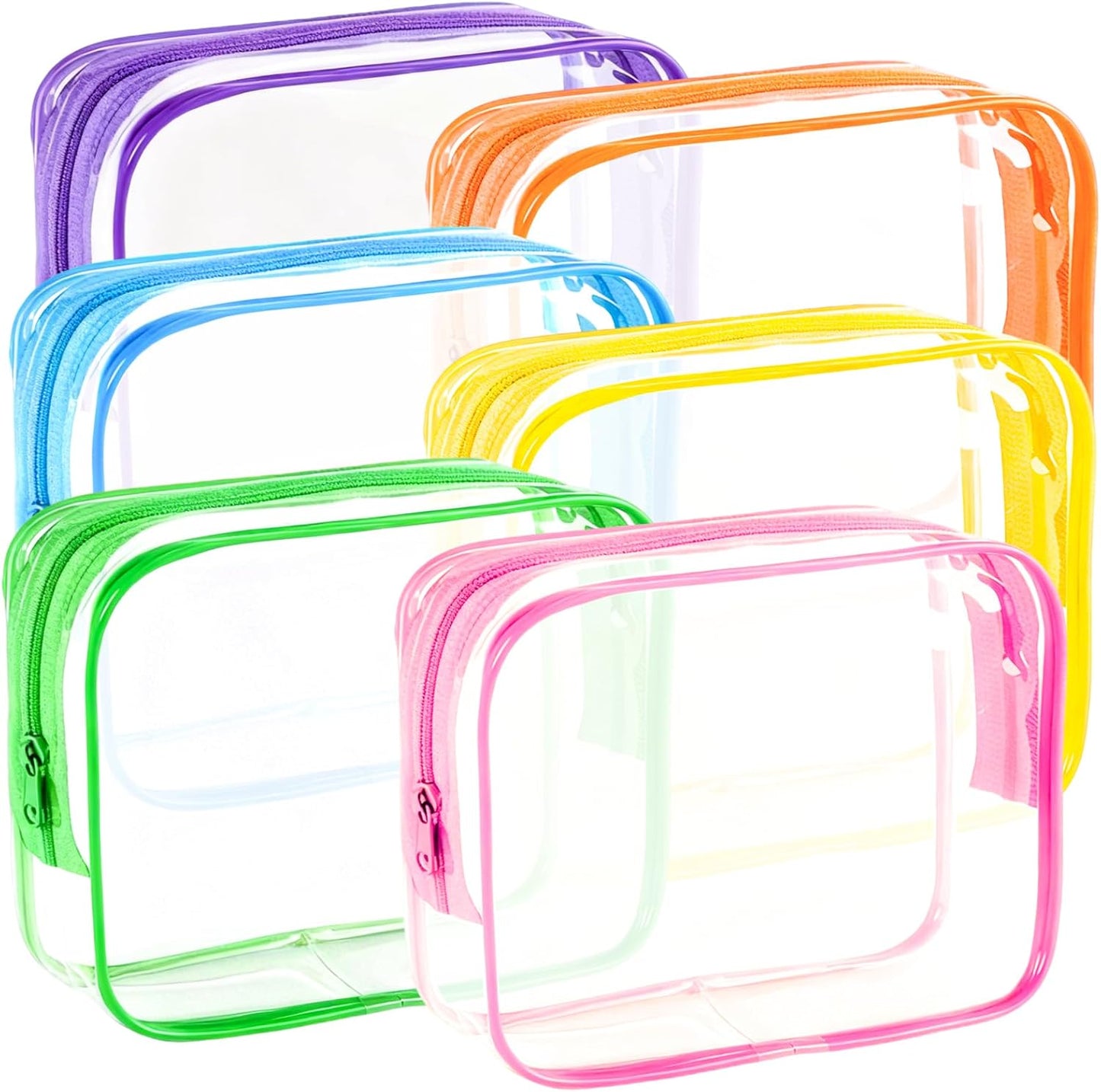 Clear Makeup Bags Set - TSA Approved PVC Toiletry Pouches | Waterproof Organizer for Travel Essentials (6 Pieces)