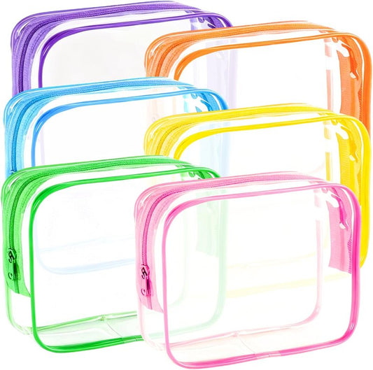 Clear Makeup Bags Set - TSA Approved PVC Toiletry Pouches | Waterproof Organizer for Travel Essentials (6 Pieces)