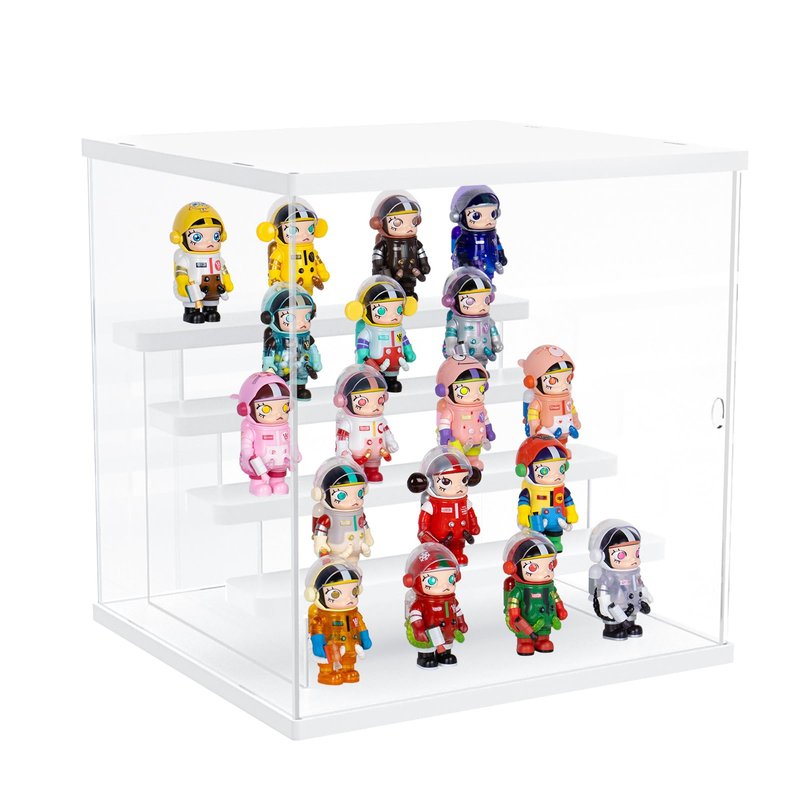 Nynelly Acrylic Display Case for Collectibles, 5 Tier Clear Display Box Stand with Door, Assemble Countertop Showcase Dustproof Storage Box for Minifigures, Funko Pop, Miniature, Hot Wheels,White