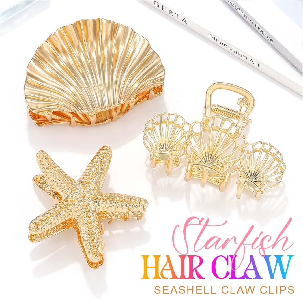Starfish Claw Clips - Gold Metal Seashell Hair Accessories for Women | Mermaid Style