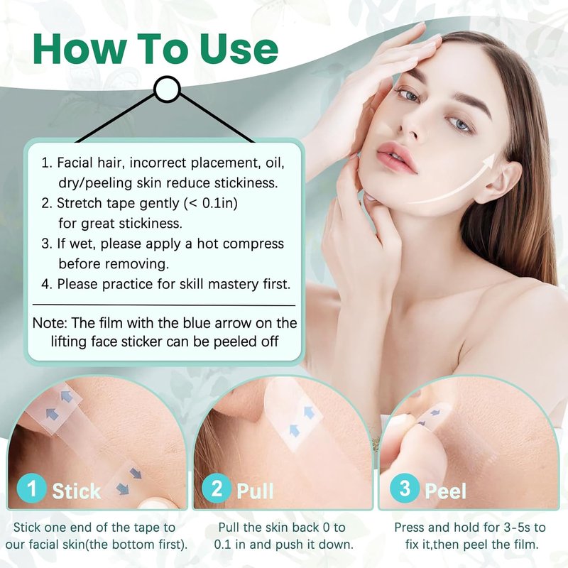 Invisible Face Lift Tape - Instant Neck and Jowl Lifting Patches for Loose Skin | 164 Count