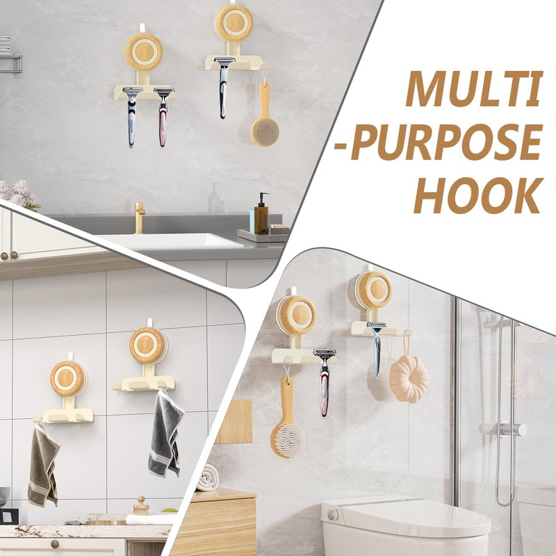 Cinola Razor Holder for Shower 2 Pack, Suction Cup Shaver Holder for Wall, Removable&Reusable Suction Cup Hooks for Bathroom, Damage-Free Suction Shower Hooks, Wall Mounted Razor Stand, Beige