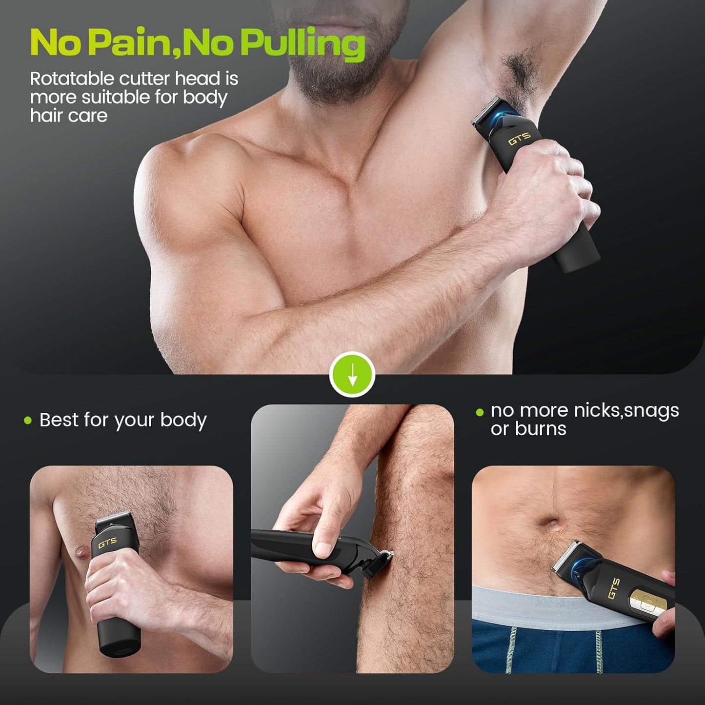 Electric Body Hair Trimmer for Men - Multi-Angle Ceramic Blade, LED Screen, IPX6 Waterproof | 7000RPM Speed, USB Charging