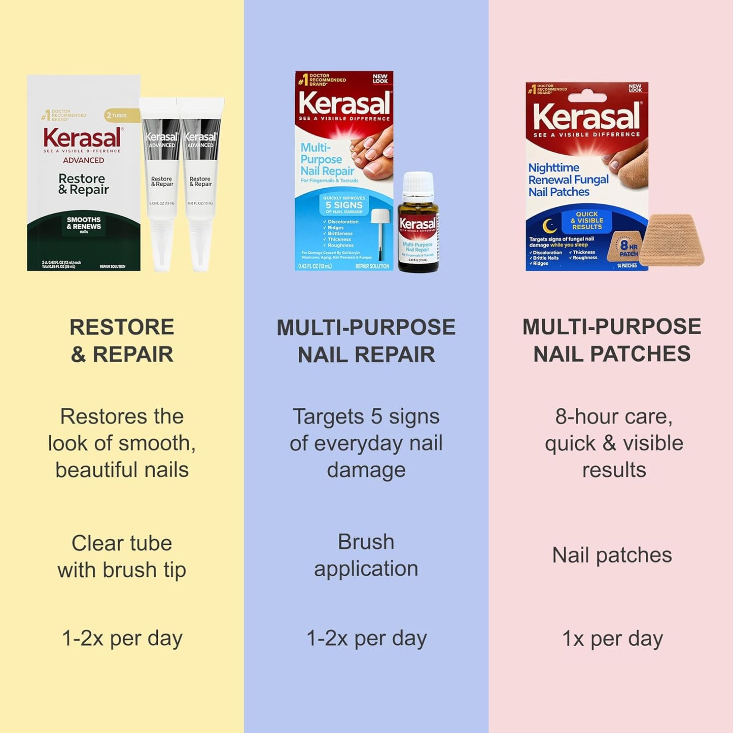 Kerasal Nail Care Brush - Restore & Repair Damaged Nails, Smooth Uneven Texture | 0.43 fl oz, 2 Applicators