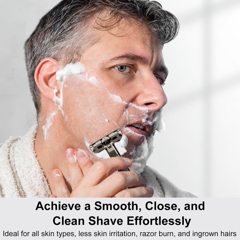 THURLADY Dual-Blade Safety Razor with Pivoting Head, Reusable Metal Razors for Men, with 20 Double Edge Blades and Stand, Smooth Close Clean Shave, Black