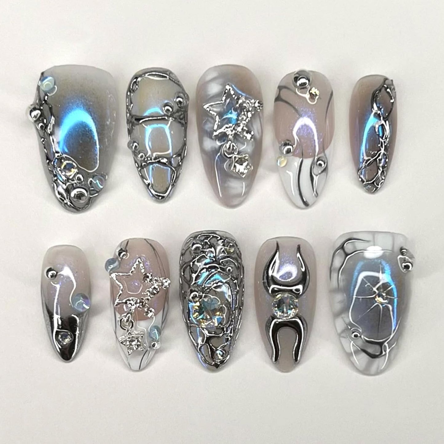 Press-On Nails - 24Pcs Medium Almond Fake Nails with Lotus & Lucky Koi Design | Glossy Full Cover for Spring/Summer DIY Manicure