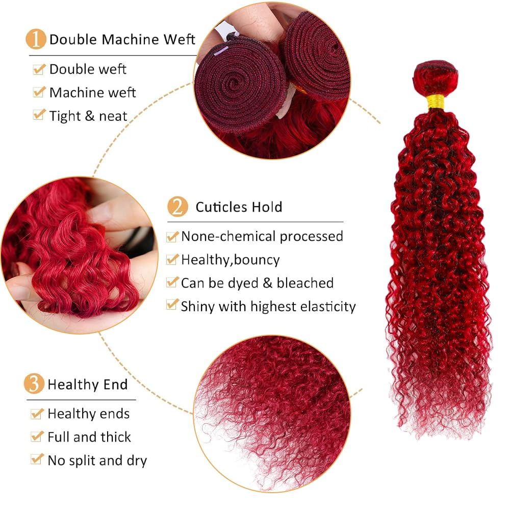 Red Human Hair Bundles GveoXvo Red Bundles 14 16 18 Inch Unprocessed Virgin Mixed Length Burgundy Bundle Hair Extensions 150g