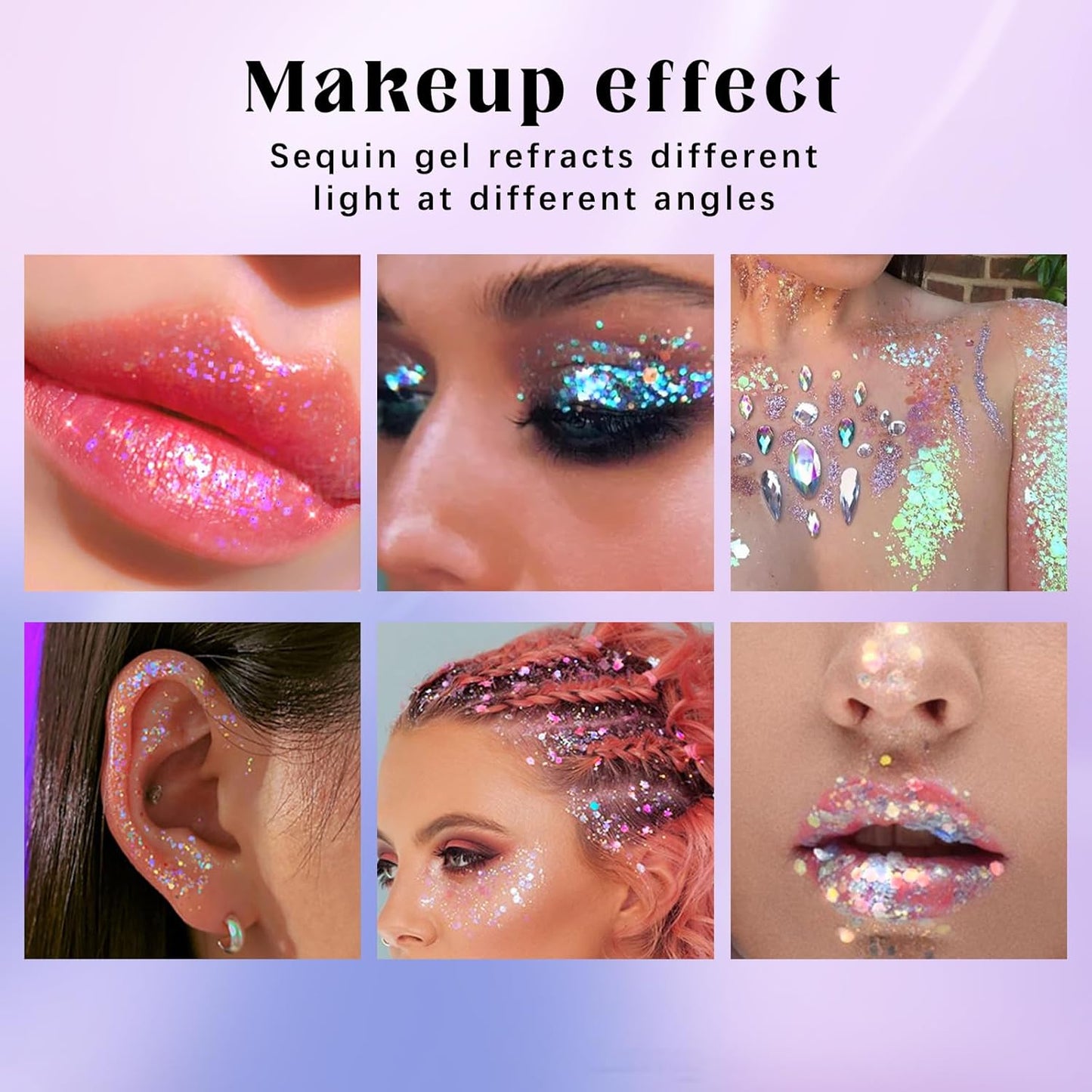 Holographic Glitter Gel - Roll-On Body Shimmer for Face & Hair | 2 Colors: Golden Ocean & Neon Violet