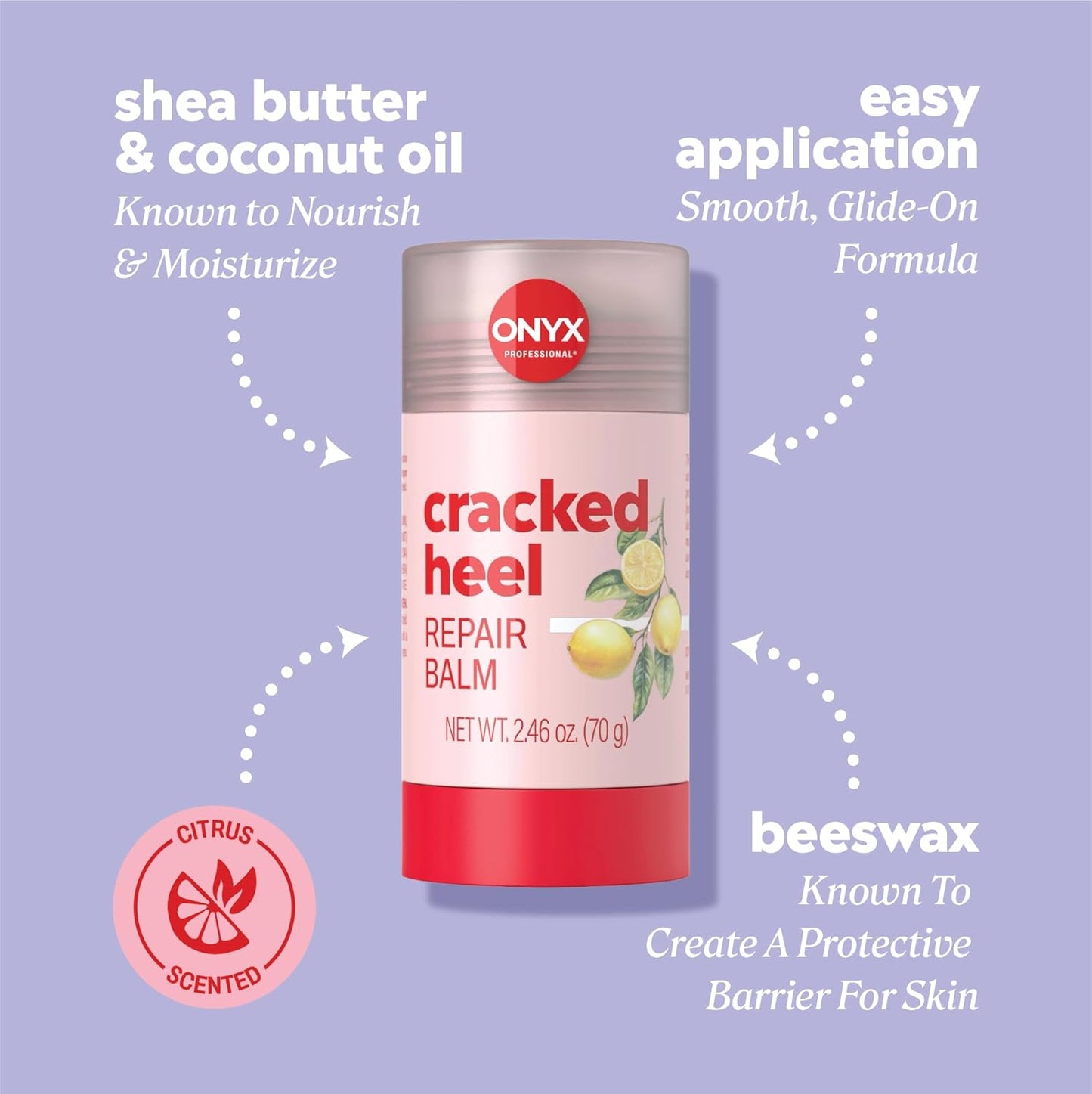 Onyx Cracked Heel Repair Balm Stick - Moisturizing Treatment for Dry Feet | Citrus Scent, 2-Pack