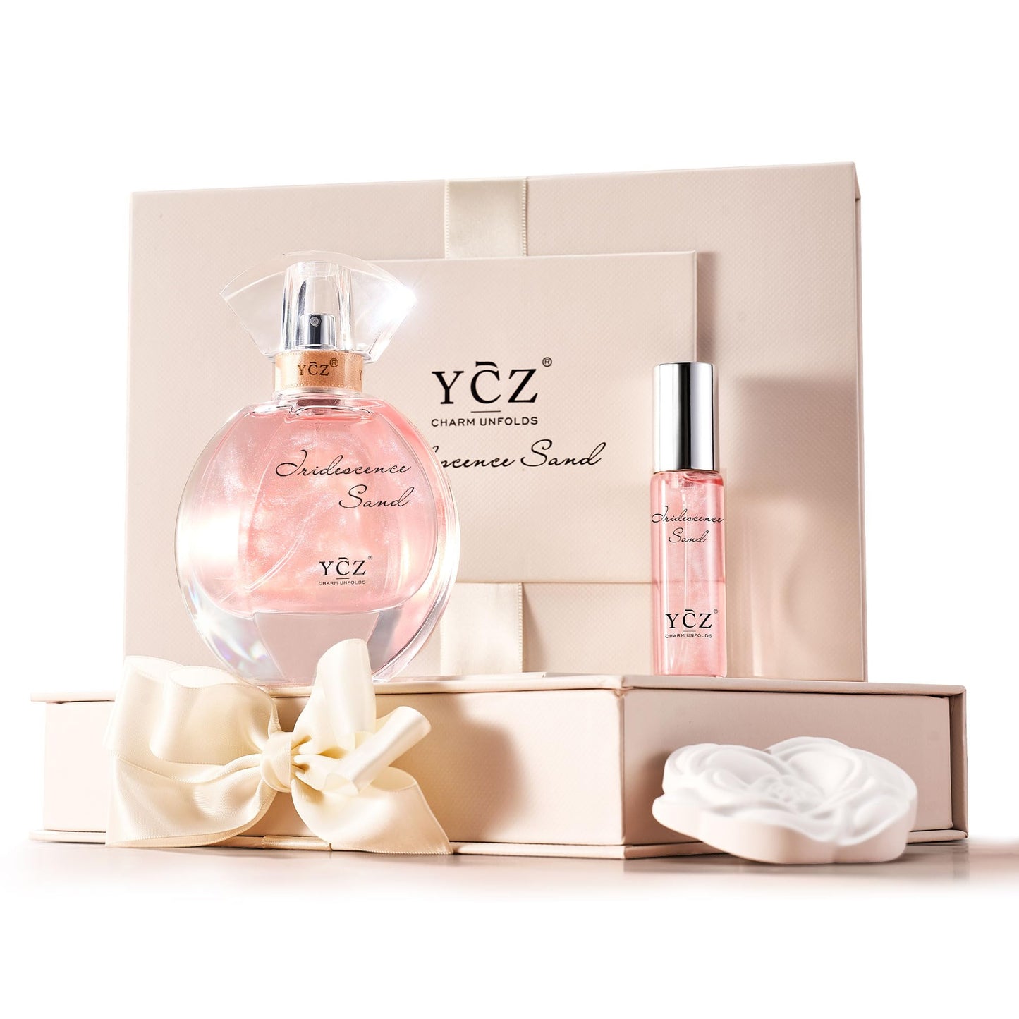 Ycz Golden Sands Women's Perfume Gift Set - 3-Piece Floral Oriental Fragrance with Grapefruit Rose Notes,50ml & 15ml Perfumes,Camellia Diffuser Stone,Elegant Gift Box,Long-Lasting Sillage Unique Gift