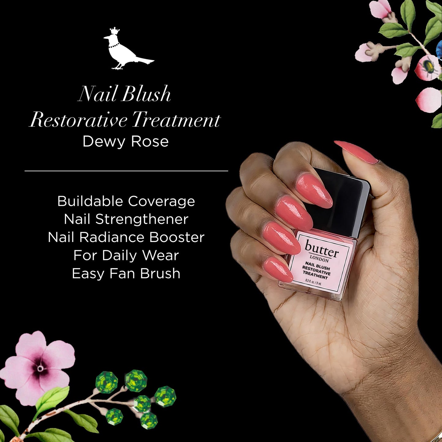 butter LONDON Nail Blush Restorative Strengthener, Tinted Sheer Nail Treatment - Sheer Buildable Color & Strengthening Treatment for Damaged, Weak, Brittle & Overworked Nails - Dewy Rose