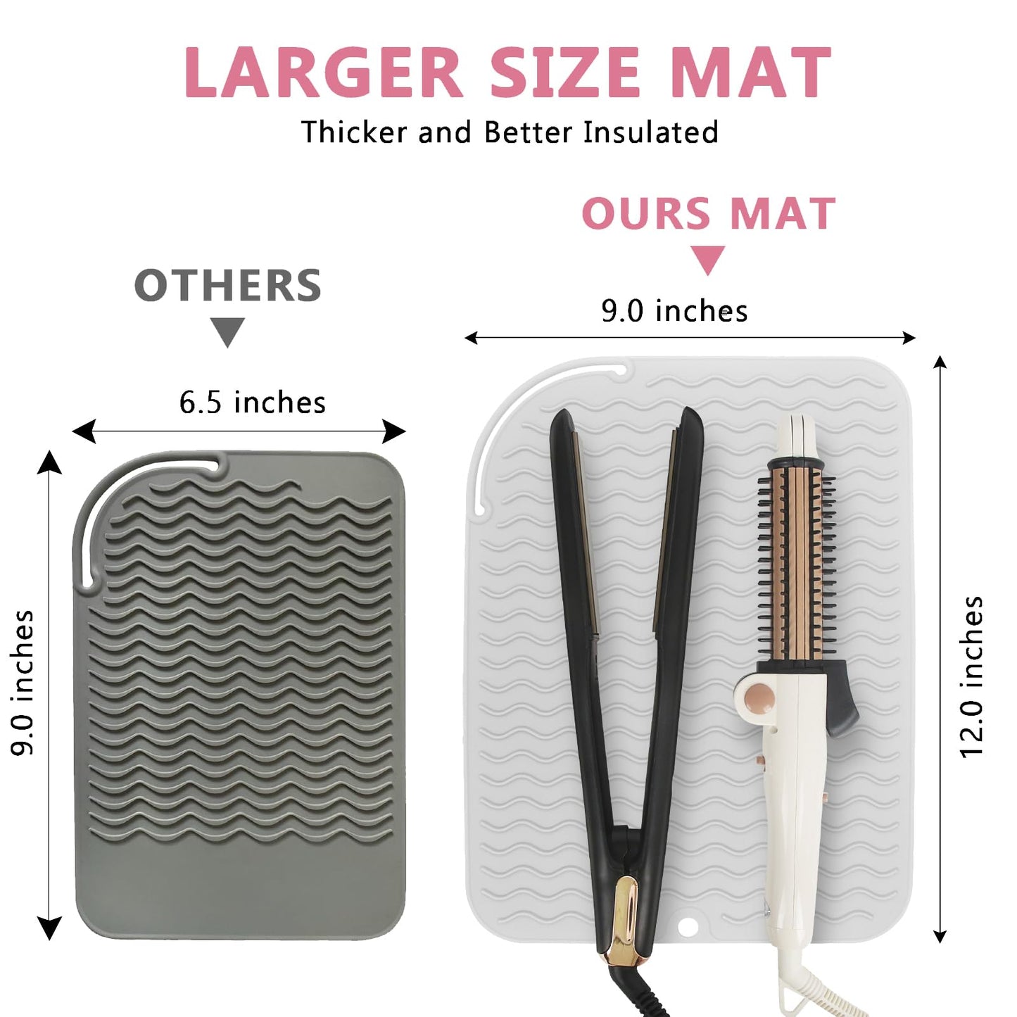 WRORUNER Larger Size Silicone Heat Resistant Mat for Curling Irons, Flat Irons, Hair Straightener and Other Hair Styling Tools, Portable Hot Tools Pad Cover for Travel Vanity Salon(12.0" x 9.0")