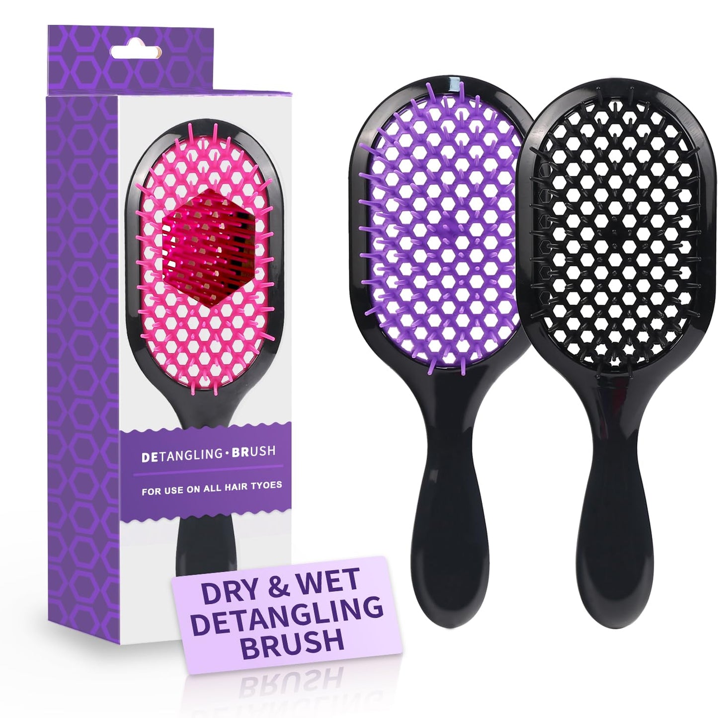 Detangling Brush - Gentle & Effective Hair Detangler for Wet or Dry Hair | Ultra-Light, Ventilated Design (Black)