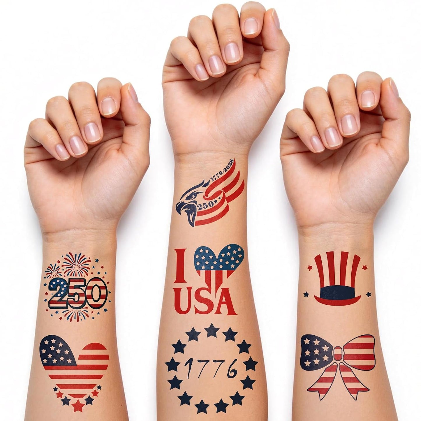 117PCS Temporary Tattoos for 250th Anniversary | Patriotic 4th of July Designs for Kids & Adults