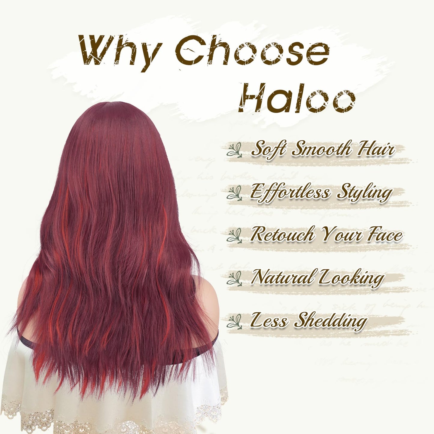 Haloo Red Wigs with Bangs - 19 Inch Natural Wavy Synthetic Heat Resistant Medium Length Hair Wigs for Women Daily Party, Mix Red