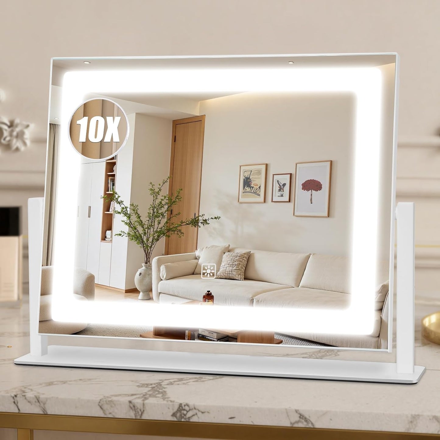 Rechargeable Makeup Mirror with Lights - 10"×8" Dimmable HD Vanity Mirror | Smart Touch, 3-Color Lighting, Portable Travel Essential