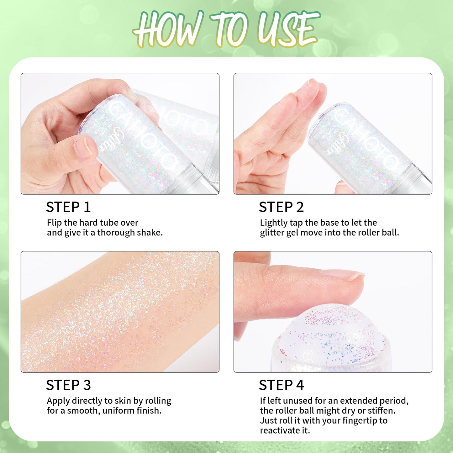 CAHOTO Light Green Roll-on Glitter for Face Body & Hair