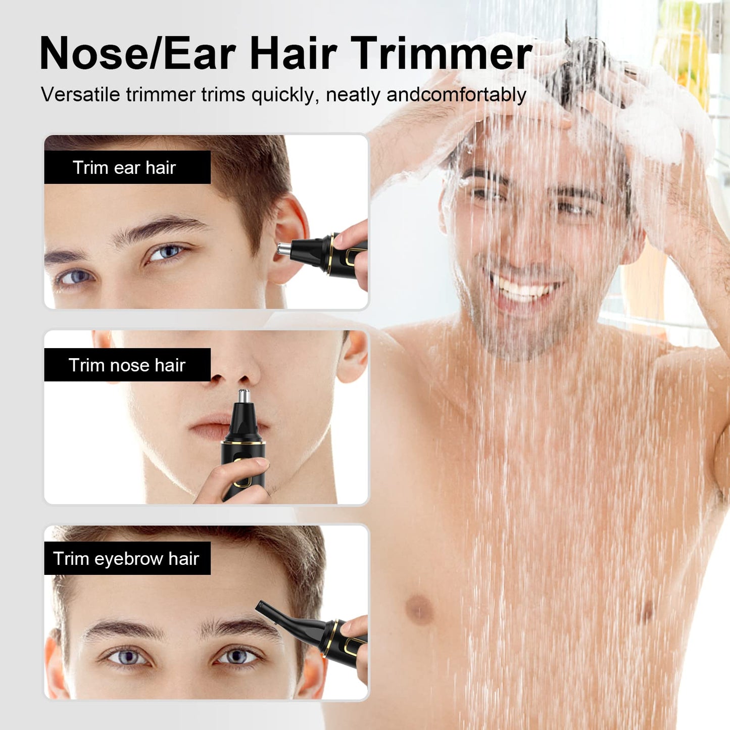 XOOMRSCP Nose Hair Trimmers for Men，Rechargeable Hair Trimmer 2 in 1 Painless Multifunctional Ear and Nose Hair Trimmer with IPX7 Waterproof Dual Edge Blades (Black)