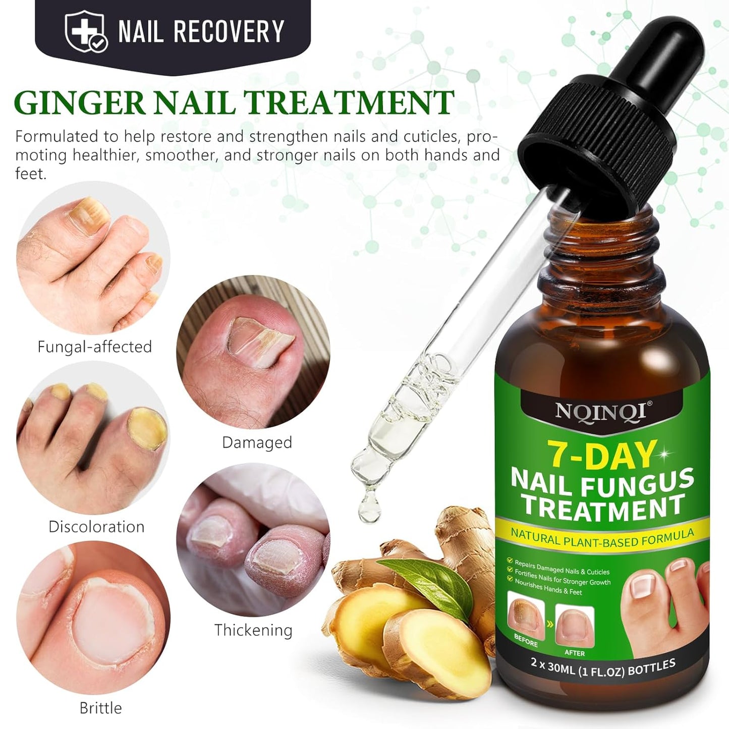 Nail Fungus Treatment - Extra Strength Ginger Serum for Toe Nail Growth & Repair | 2 Pcs
