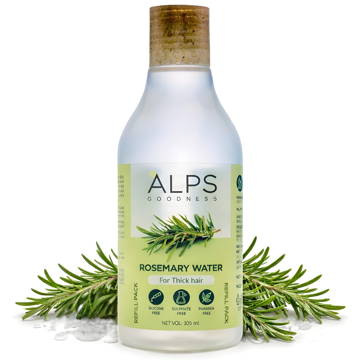 Alps Goodness Rosemary Water Refill Pack | Herbal Hair & Scalp Mist for Thicker-Looking Hair, Shine & Smoothness | Lightweight Non-Greasy Spray | Silicone, Sulfate & Paraben Free | 10.31 Fl Oz (305ml)