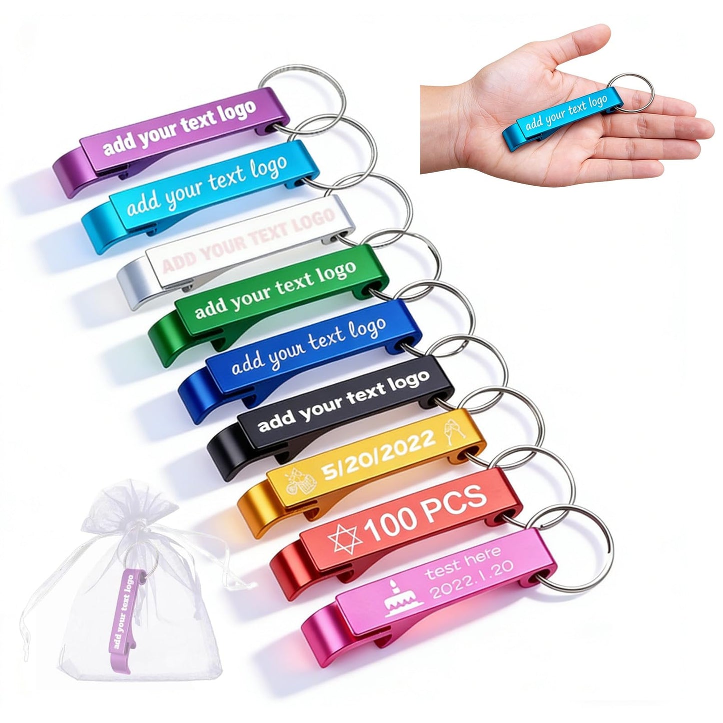 10-100pcs Custom Aluminum Beer Bottle Opener Custom Bottle Opener Personalized Bottle Opener Keychain Bulk Engraved Text Logo Keychains for Bars Wedding (100)