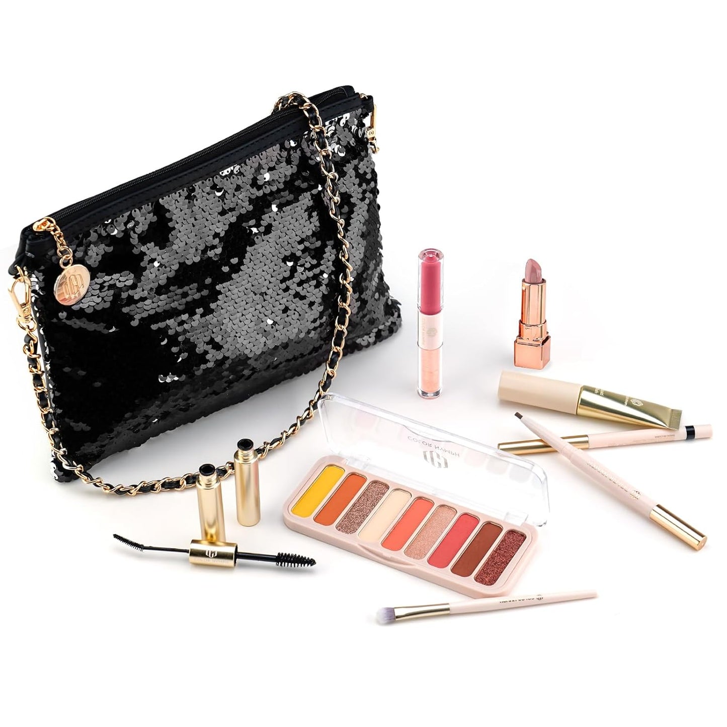 Color Nymph Makeup Kit - All-in-One Makeup Set for Beginners | 9 Colors Eyeshadow Palette, Lip Gloss, Eyeliner, Mascara - Orange Pink