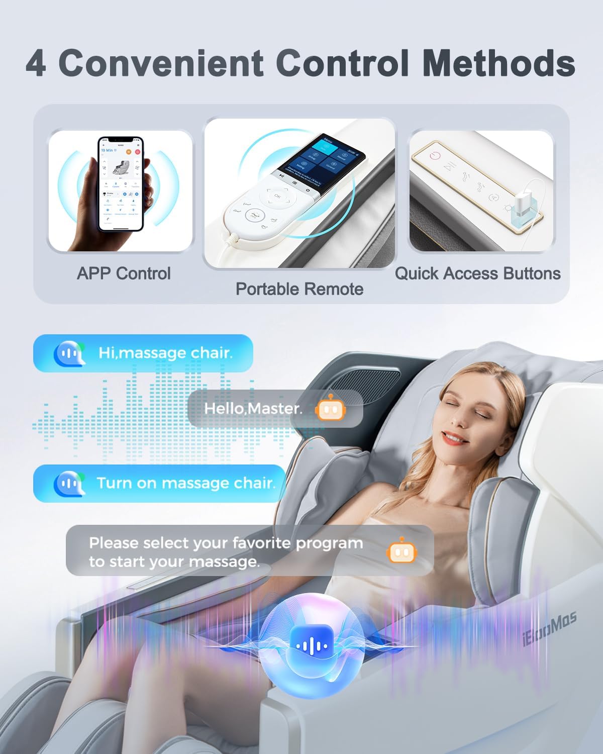 Massage Chair - Full Body Zero Gravity Recliner with 54in SL-Track, 18 Modes, Foot Massage & AI Voice Control | White & Grey