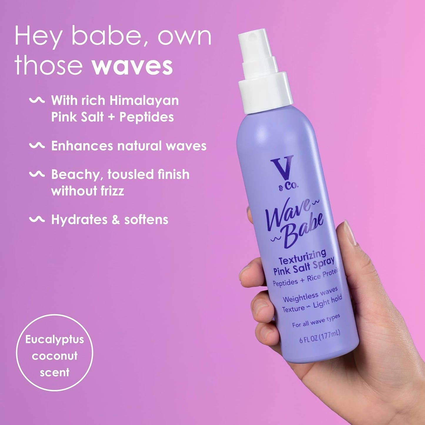 **Beauty Wave Babe Texturizing Pink Salt Spray - Volumizing Beach Wave Mist with Himalayan Salt & Peptides | 6 oz (2 Pack)**